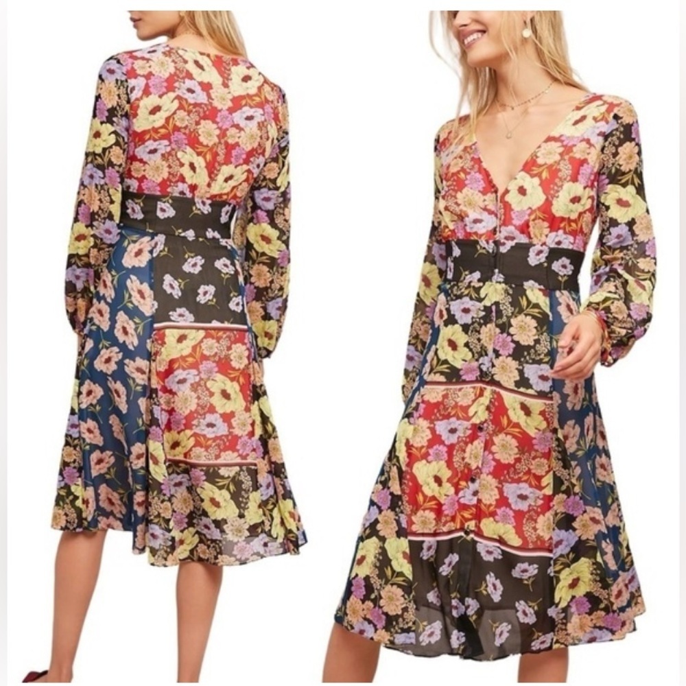 Maeve Anthropologie Gardenia A line midi floral dress button front Sz 8